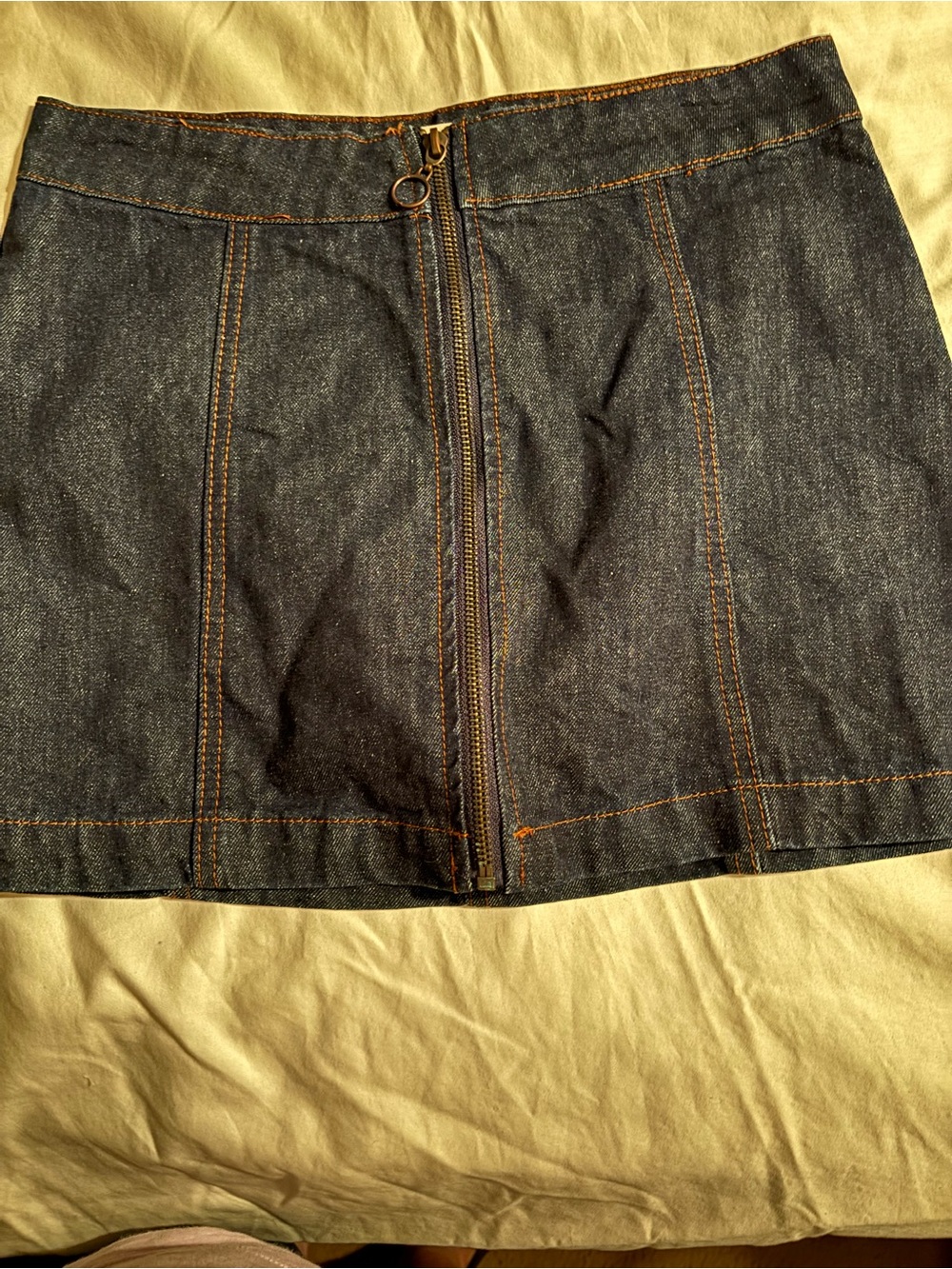 Dark Blue Denim Mini Skirt with Front Zip